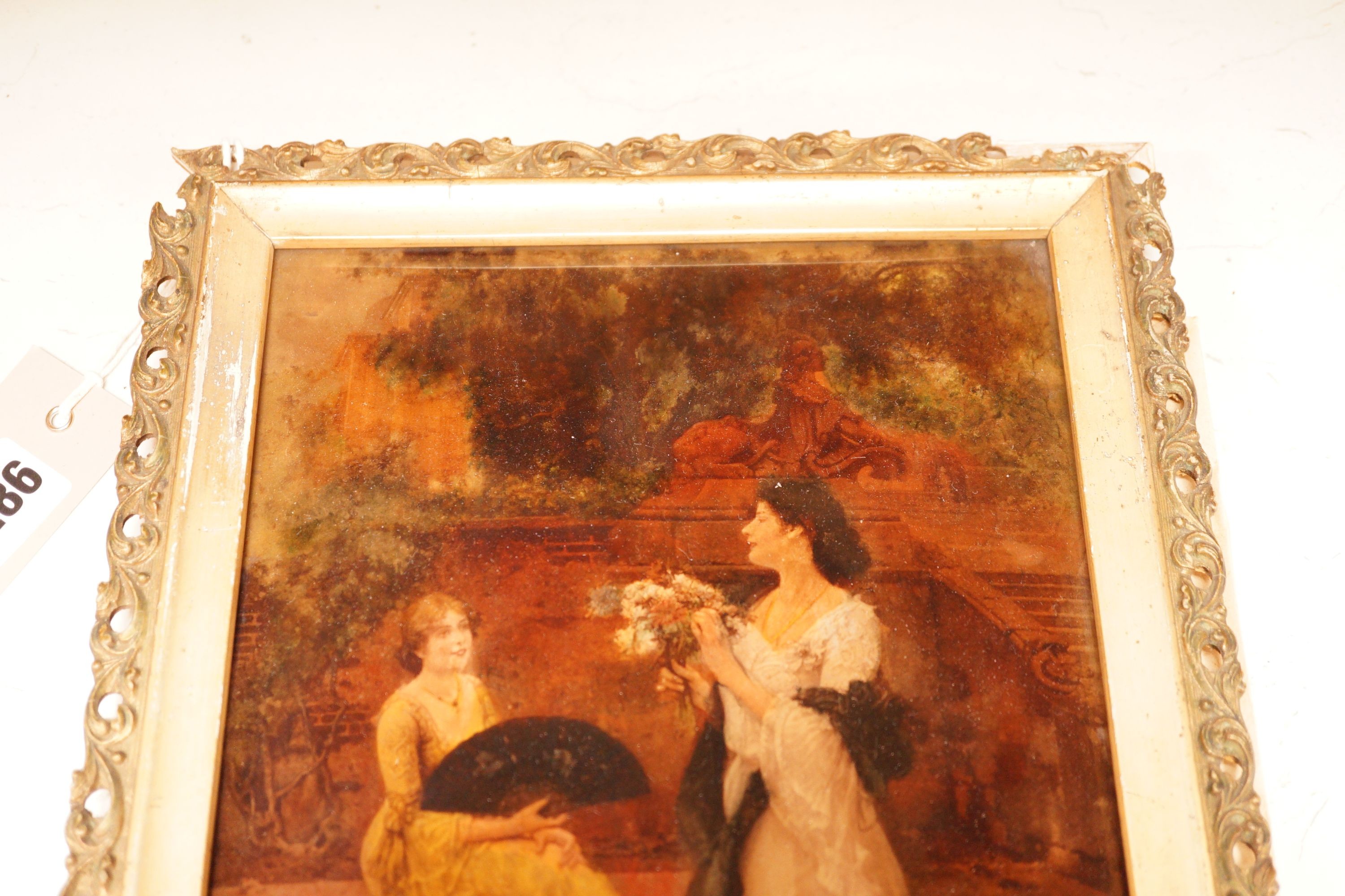 A 19th century gilt framed reverse painting on glass, 26x18cm